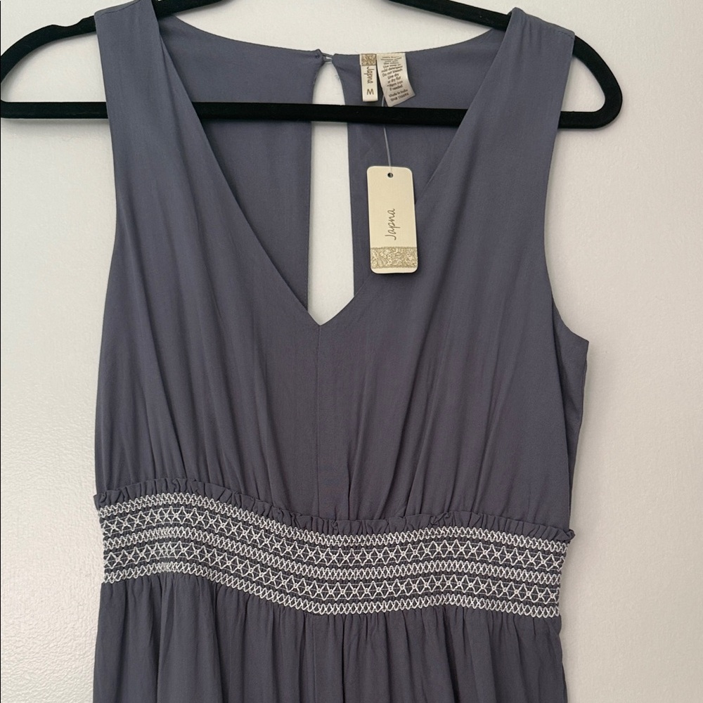 Japna Gray Sleeveless Jumpsuit with Embroidered Waist